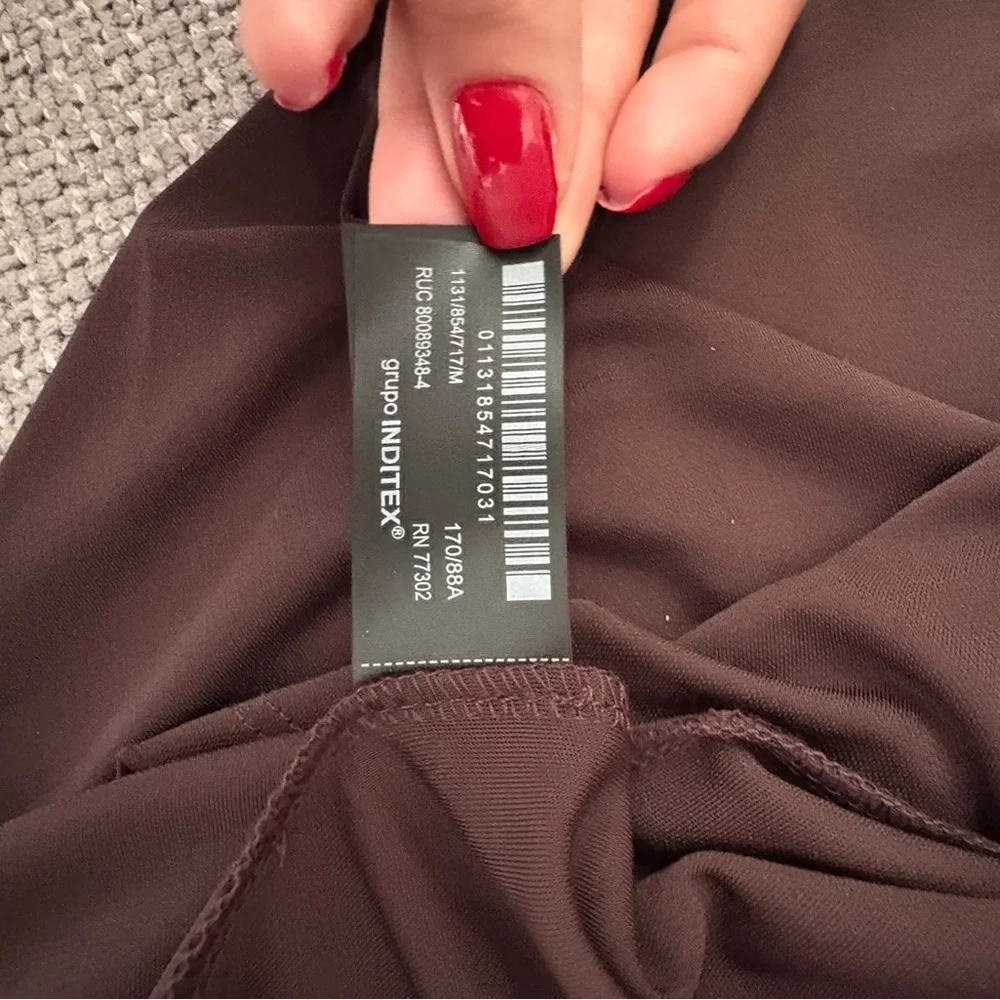 BNWT Zara Chocolate Long Dress with Shoulder Pads – Size M - Picture 12 of 16